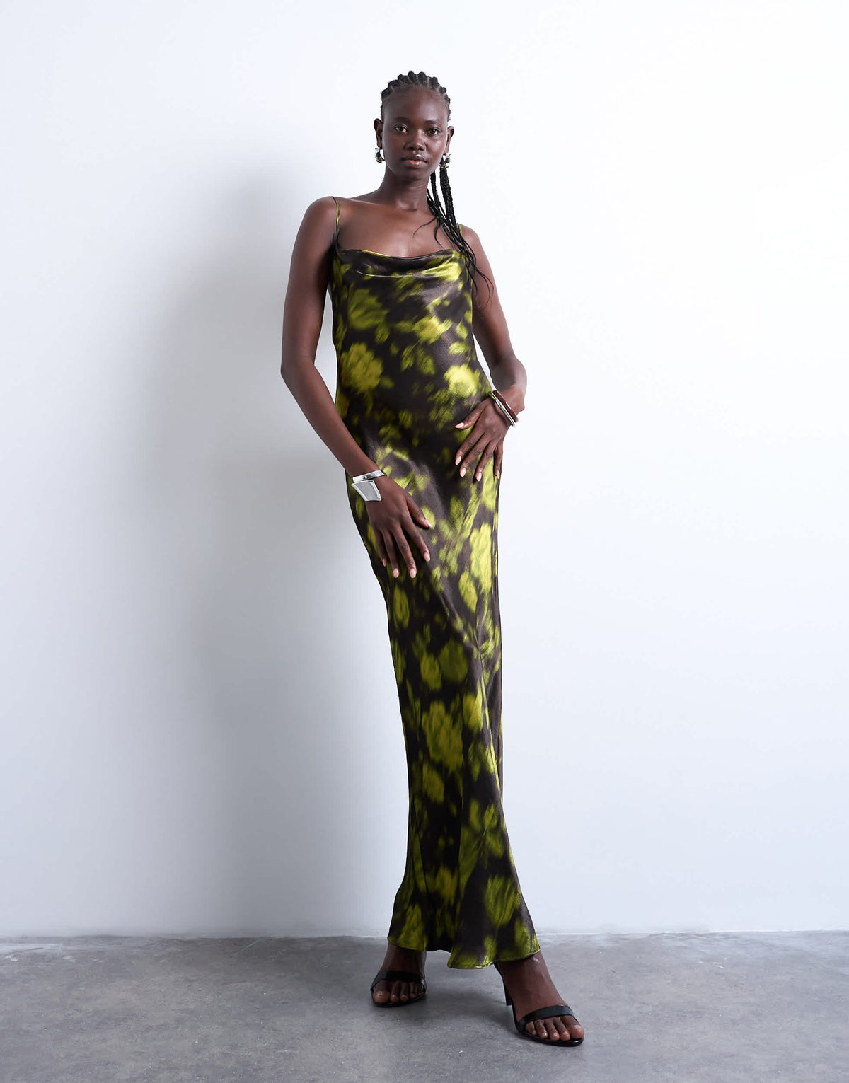 Topshop cowl maxi slip dress in grunge floral