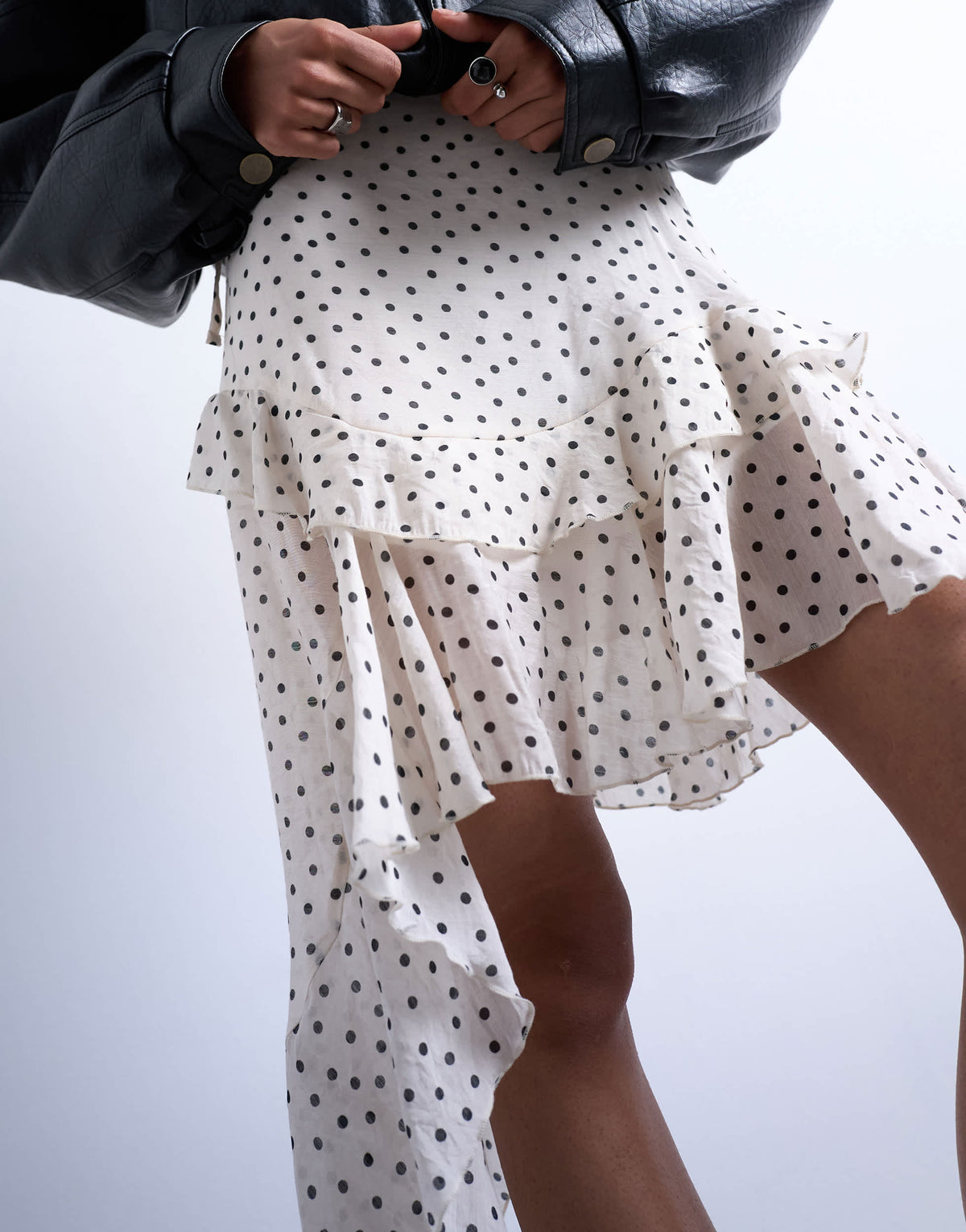 Topshop frill detail midi skirt in spot print