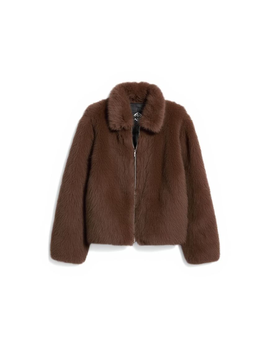Topman faux fur zip through coat in brown