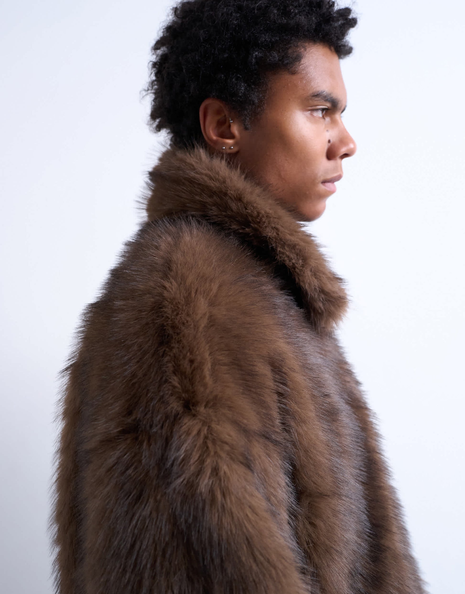 Topman faux fur zip through coat in brown