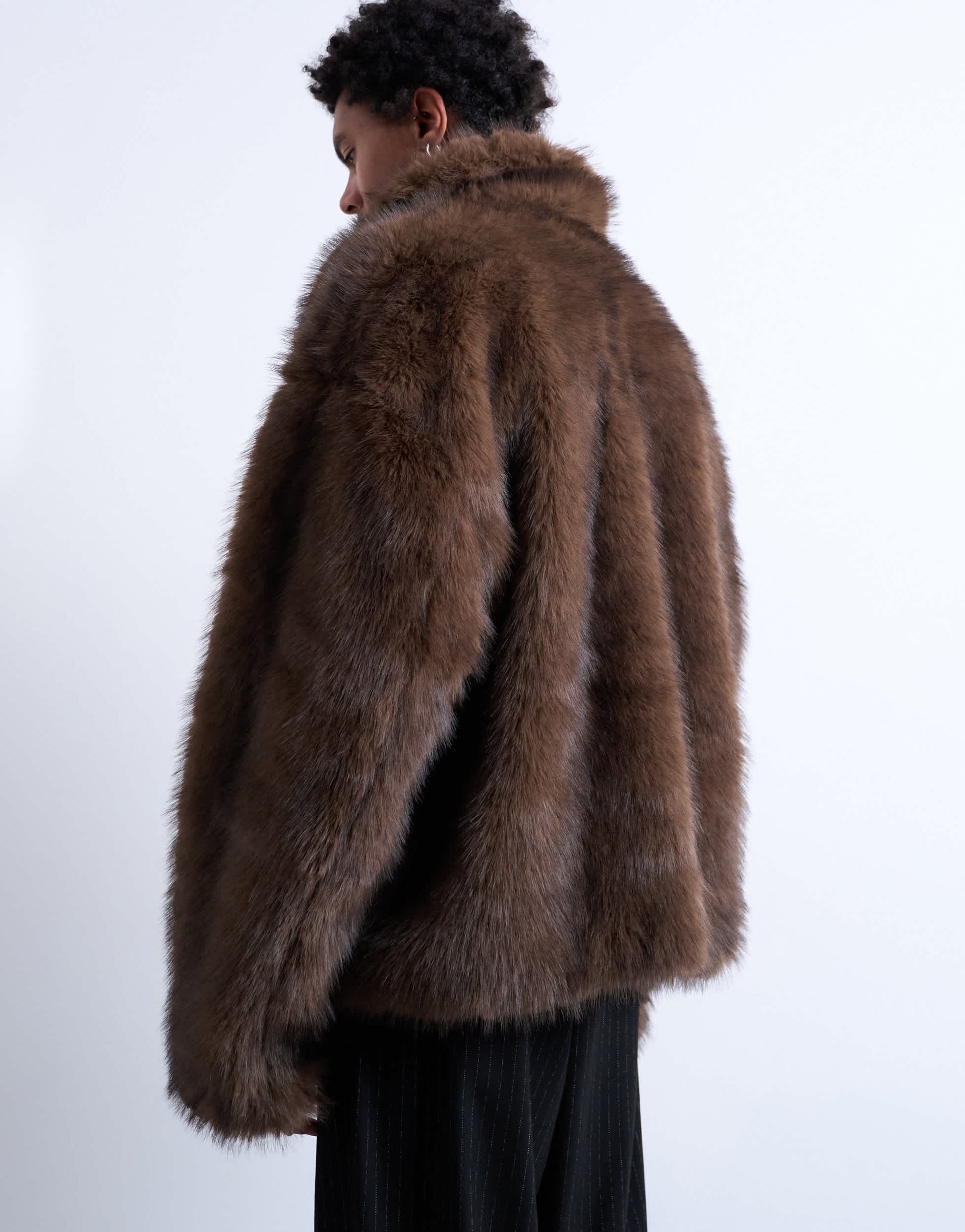 Topman faux fur zip through coat in brown