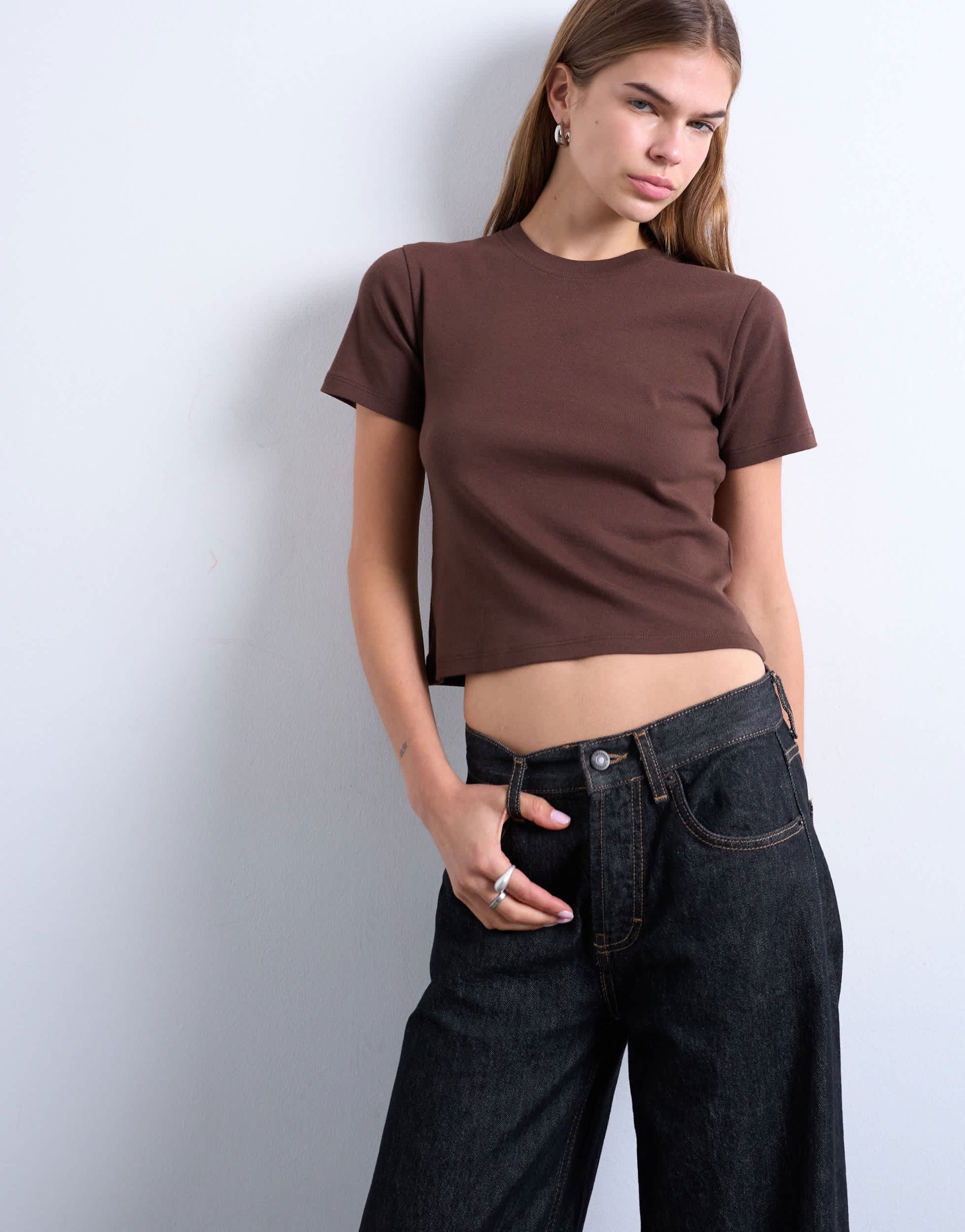 Topshop shrunken everyday tee in chocolate brown