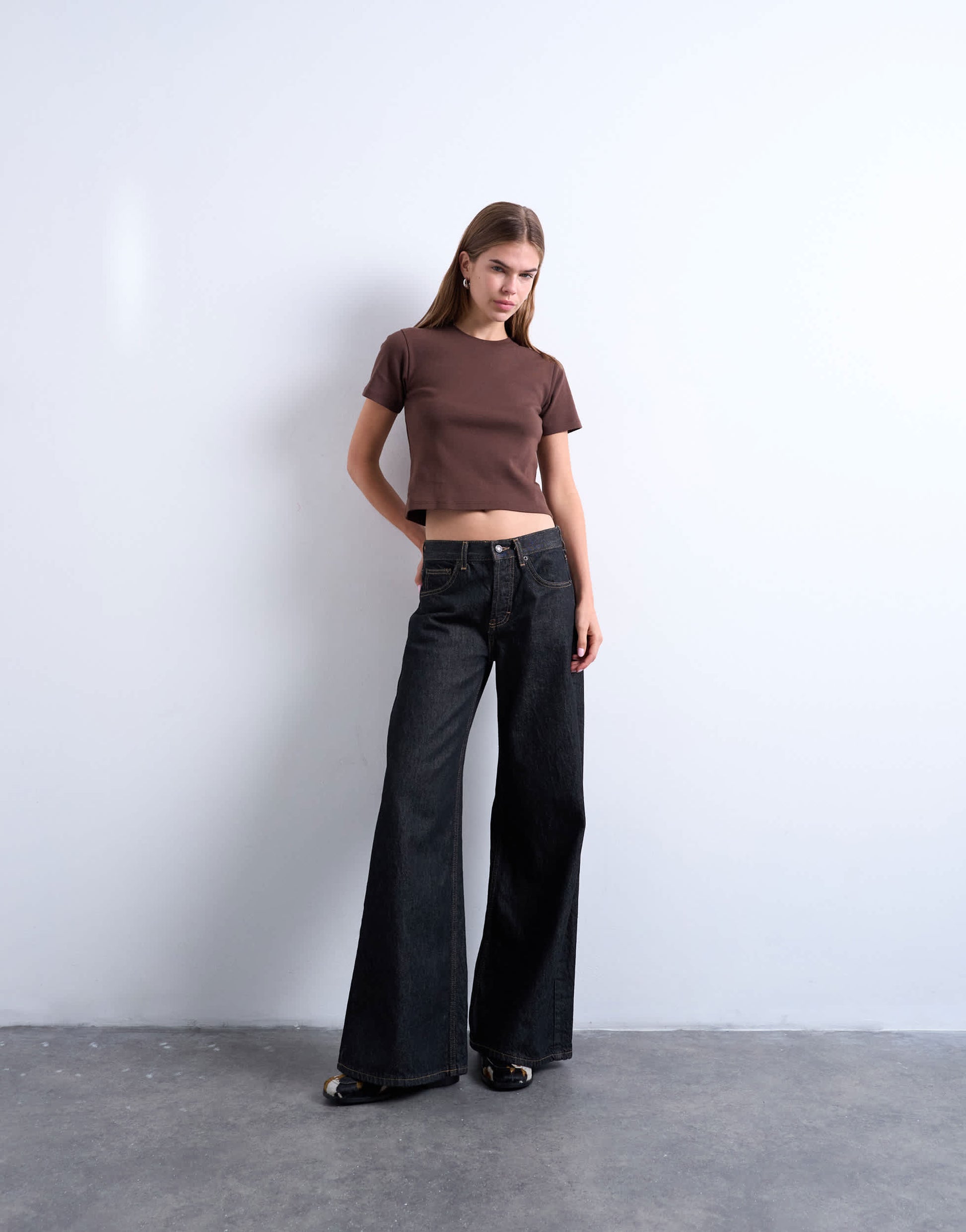 Topshop shrunken everyday tee in chocolate brown