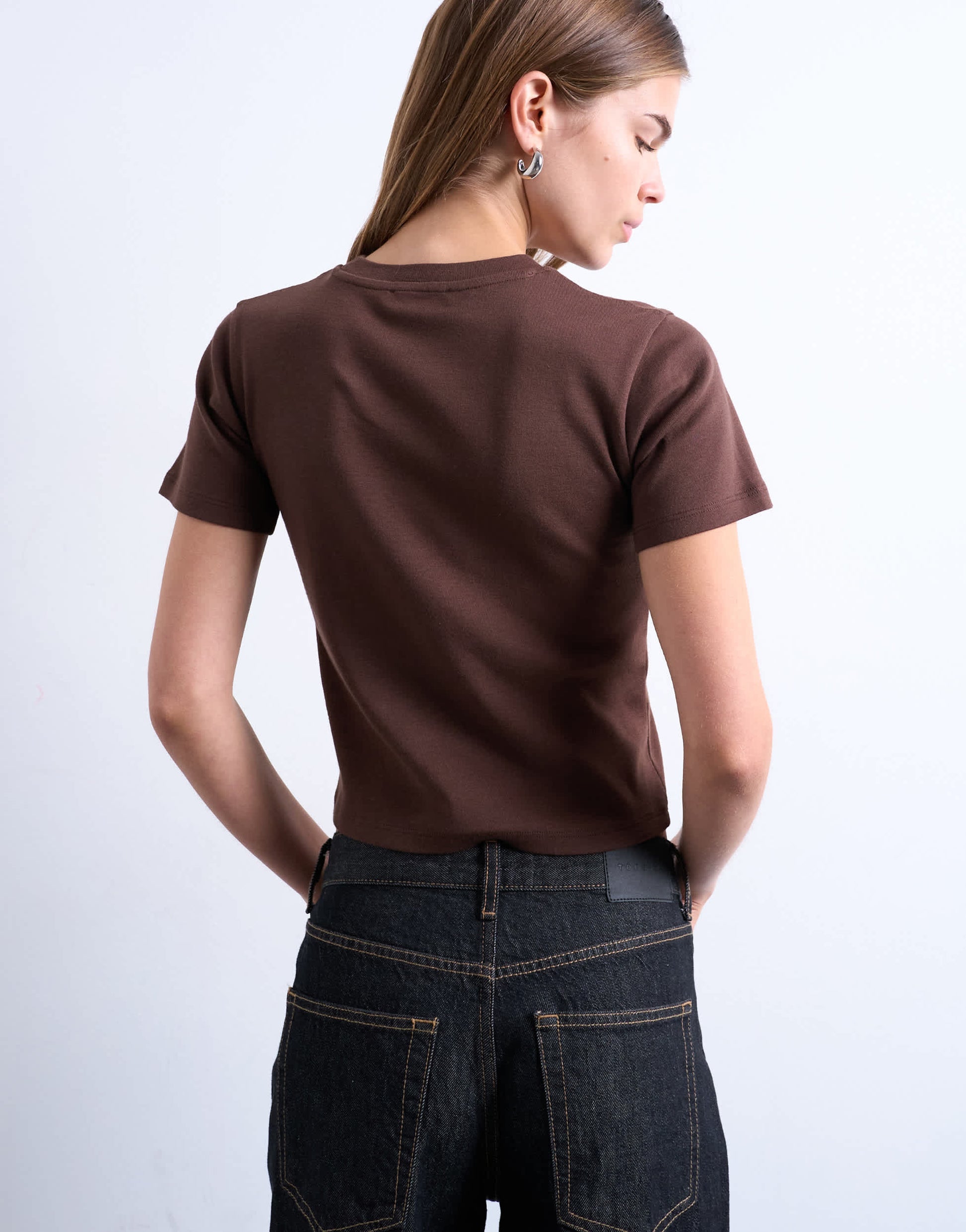 Topshop shrunken everyday tee in chocolate brown