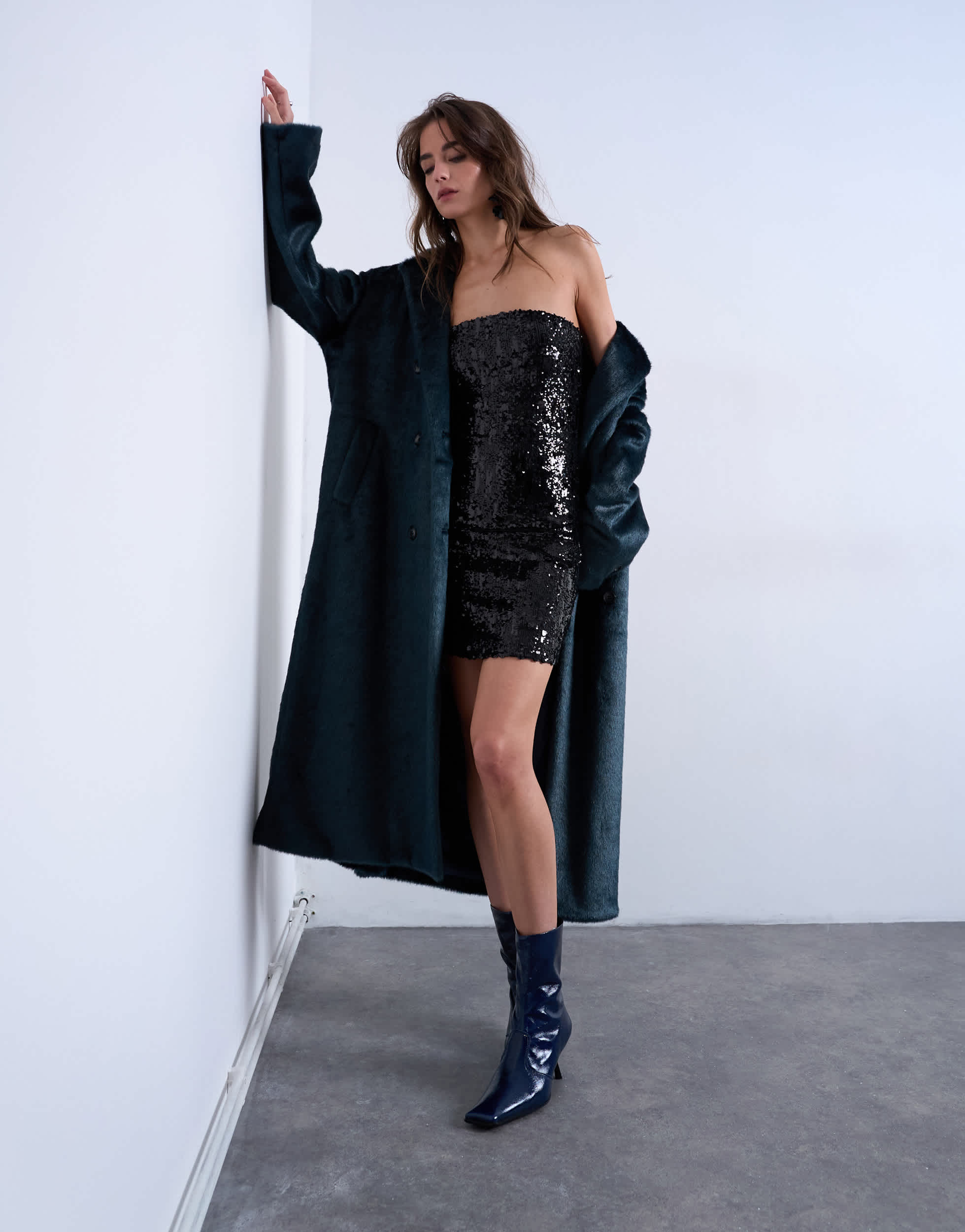 Topshop sequin bandeau mini dress in black