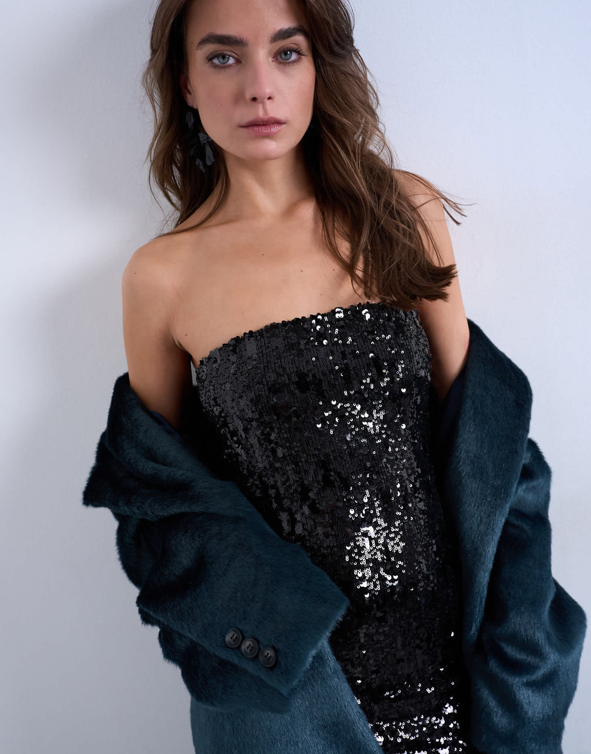 Topshop sequin bandeau mini dress in black