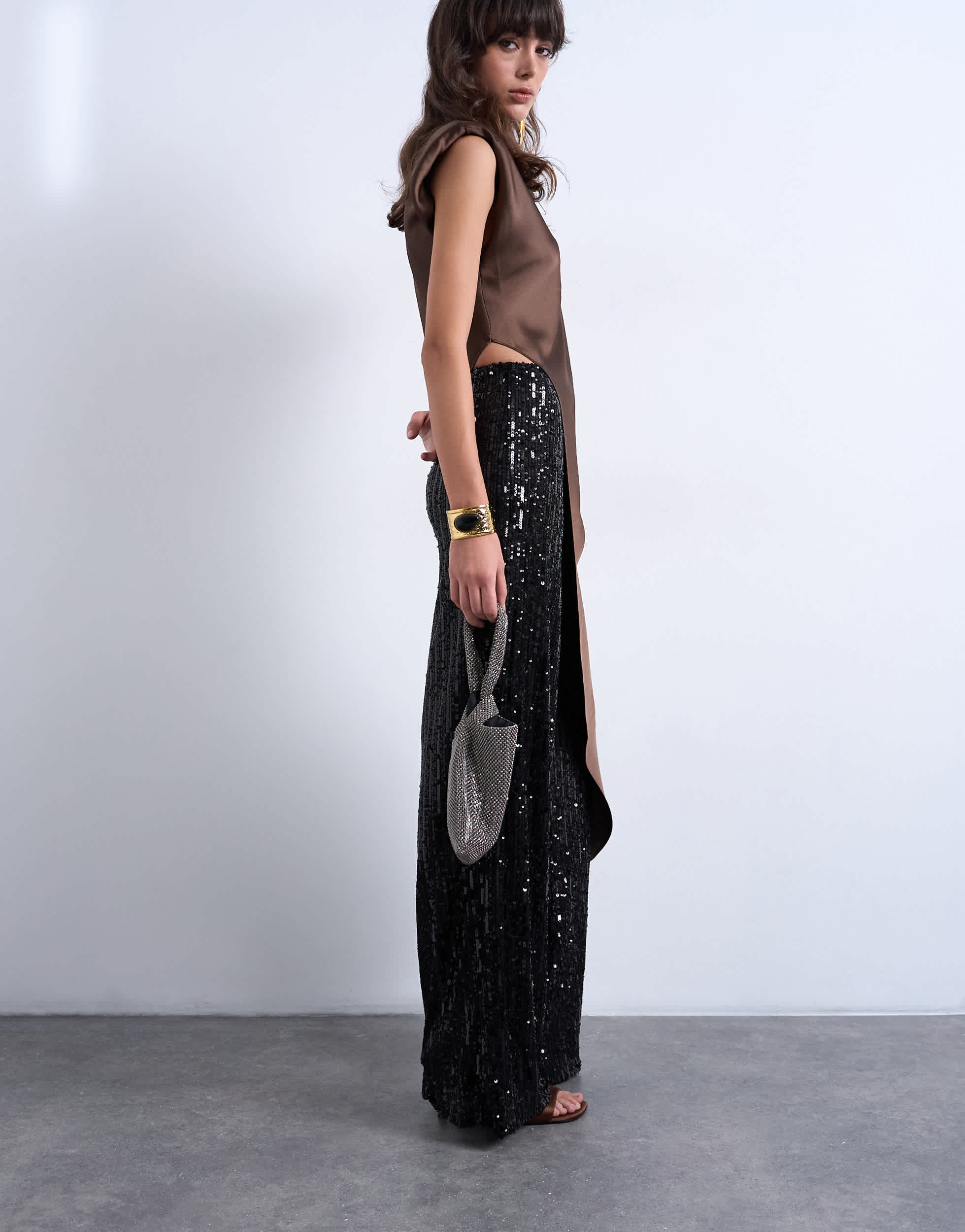 Topshop sequin wide leg trousers in black