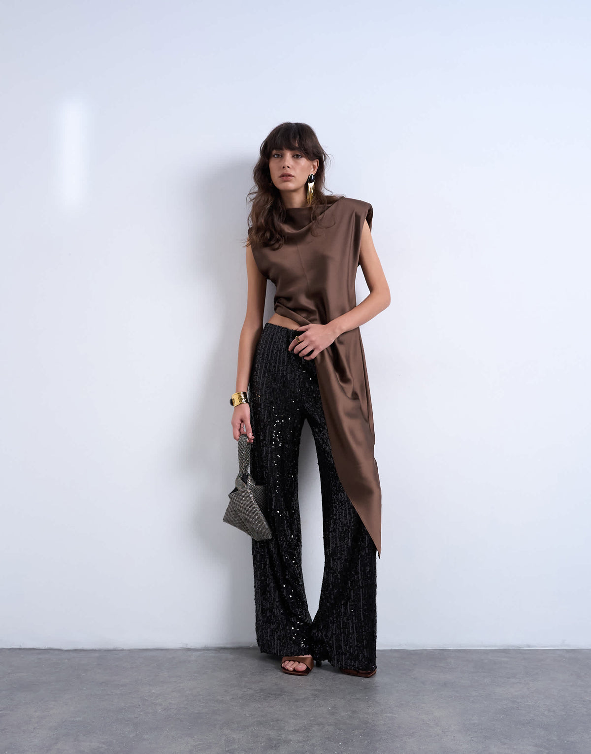 Topshop sequin wide leg trousers in black