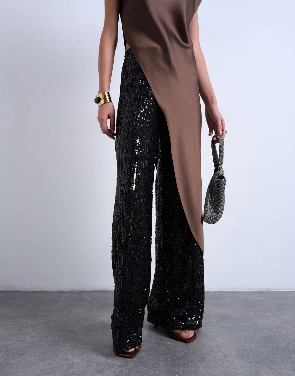 Topshop sequin wide leg trousers in black