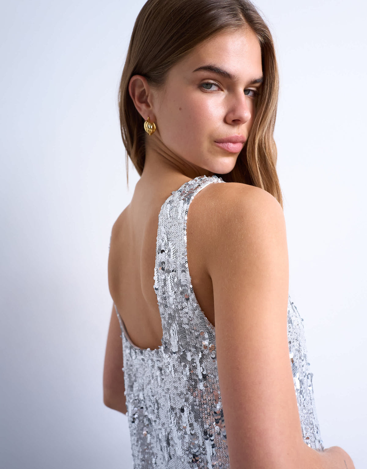Topshop sequin scoop neck mini dress in silver