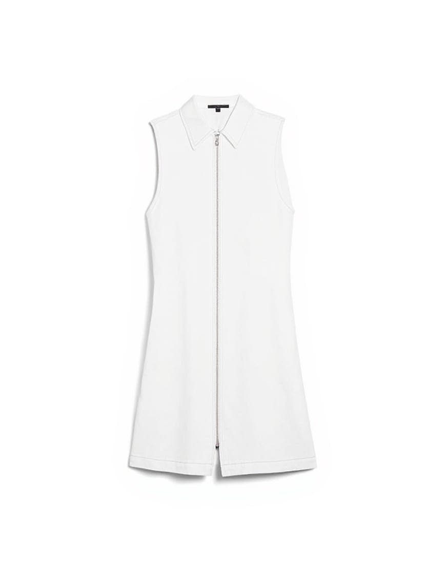 Topshop denim zip through collar sleeveless mini dress in white