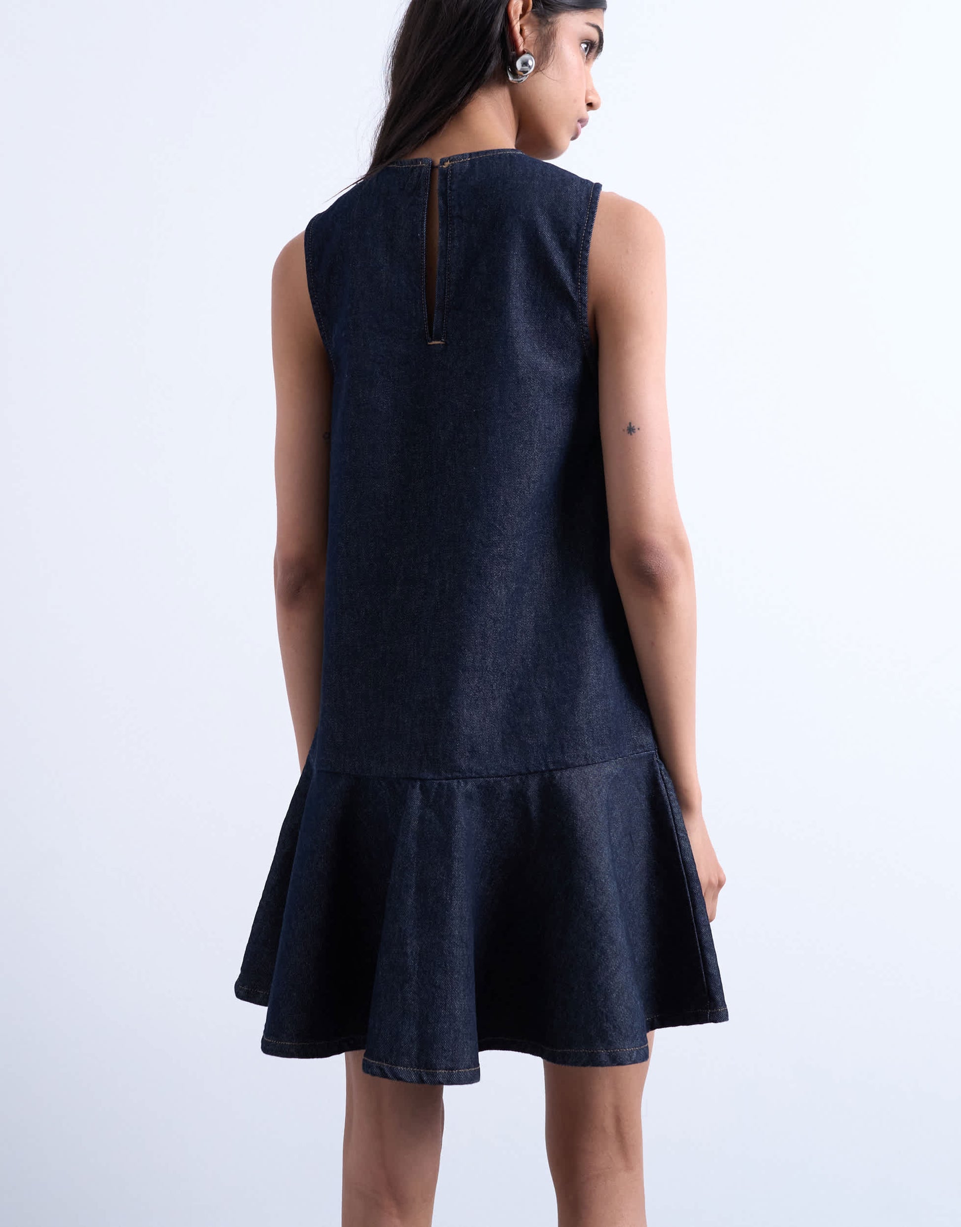 Topshop denim v neck peplum mini dress in indigo rinse