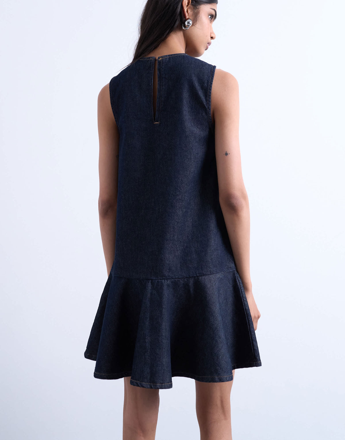 Topshop denim v neck peplum mini dress in indigo rinse