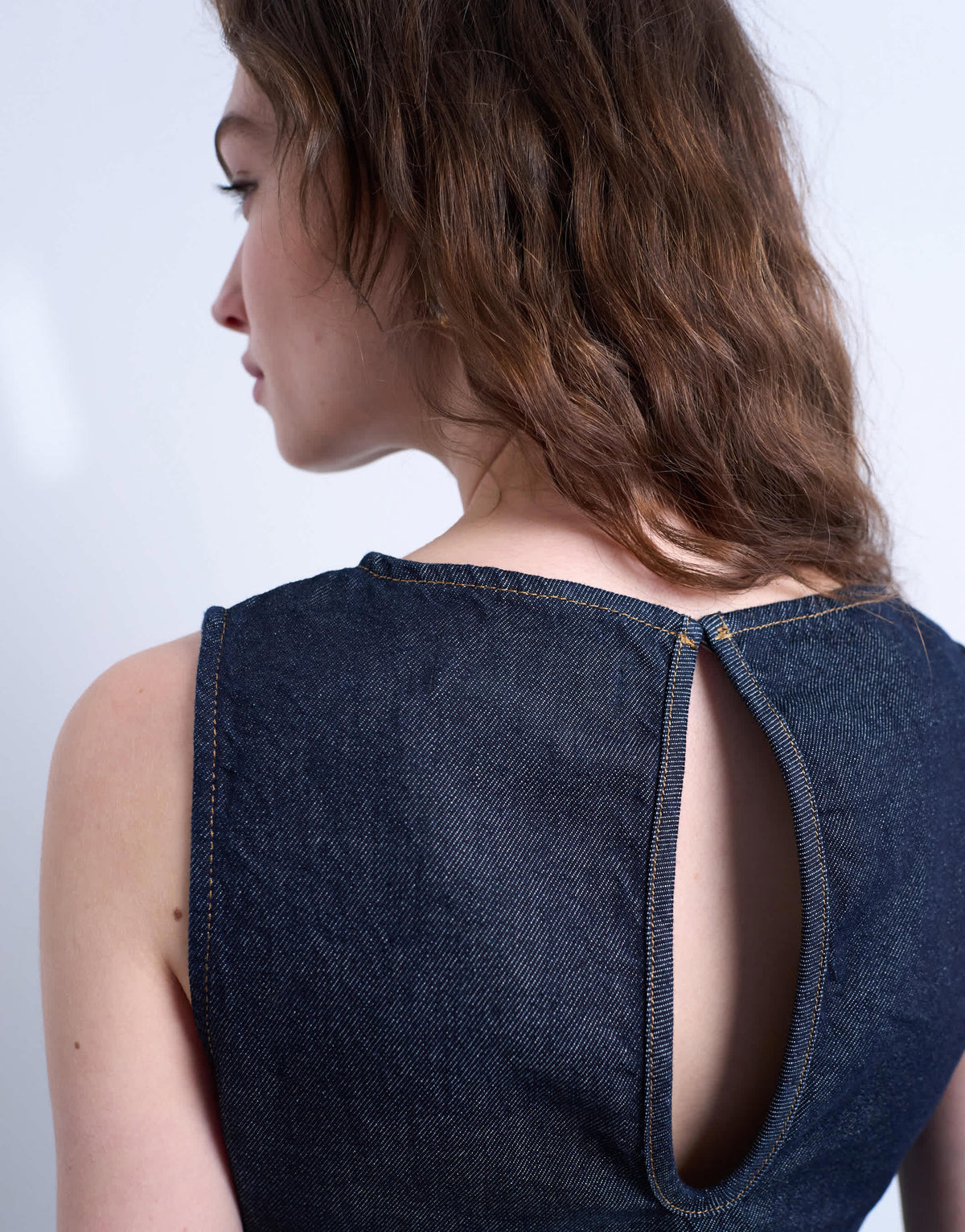 Topshop denim boat neck top in indigo rinse