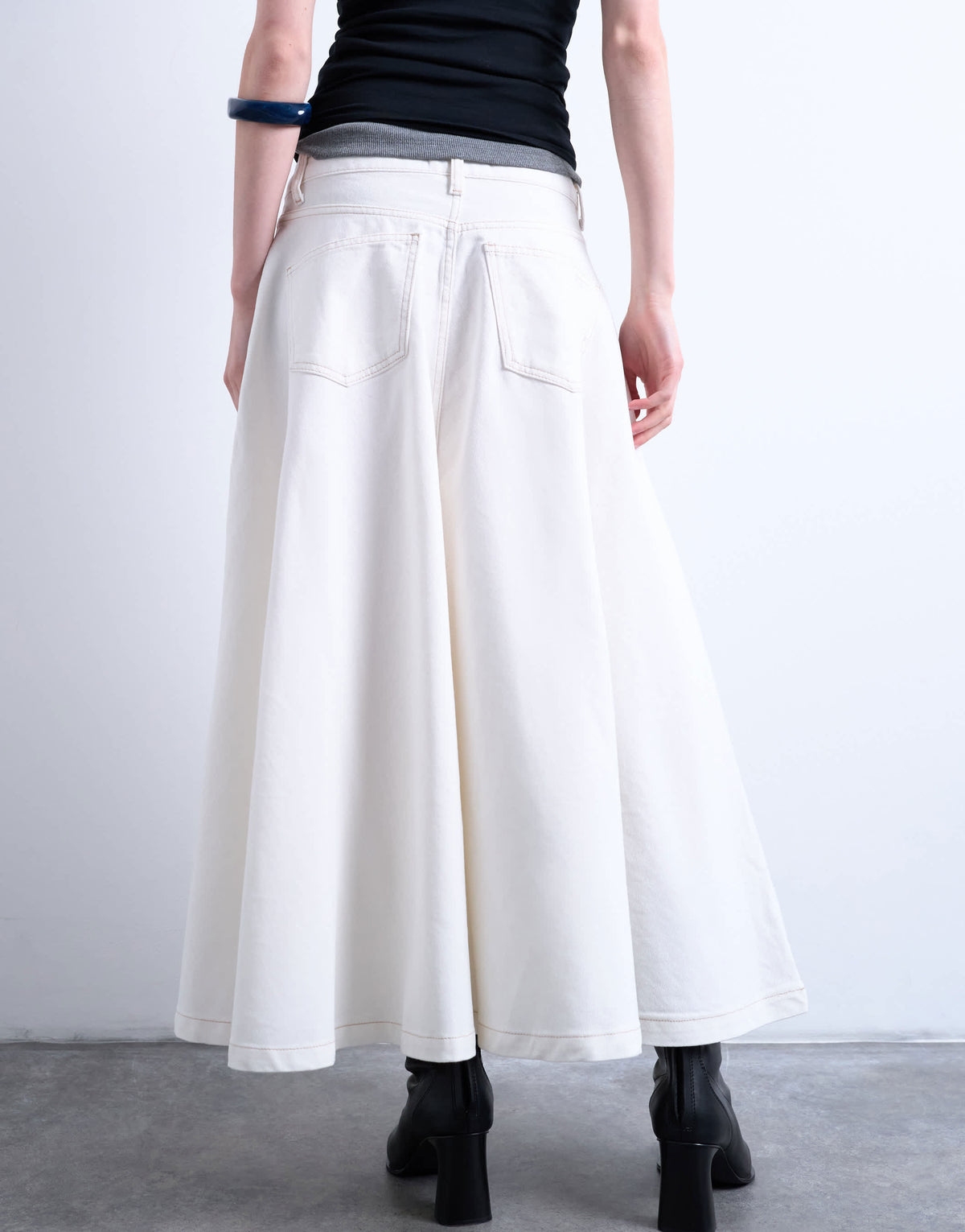 Topshop denim maxi full circle skirt in ecru