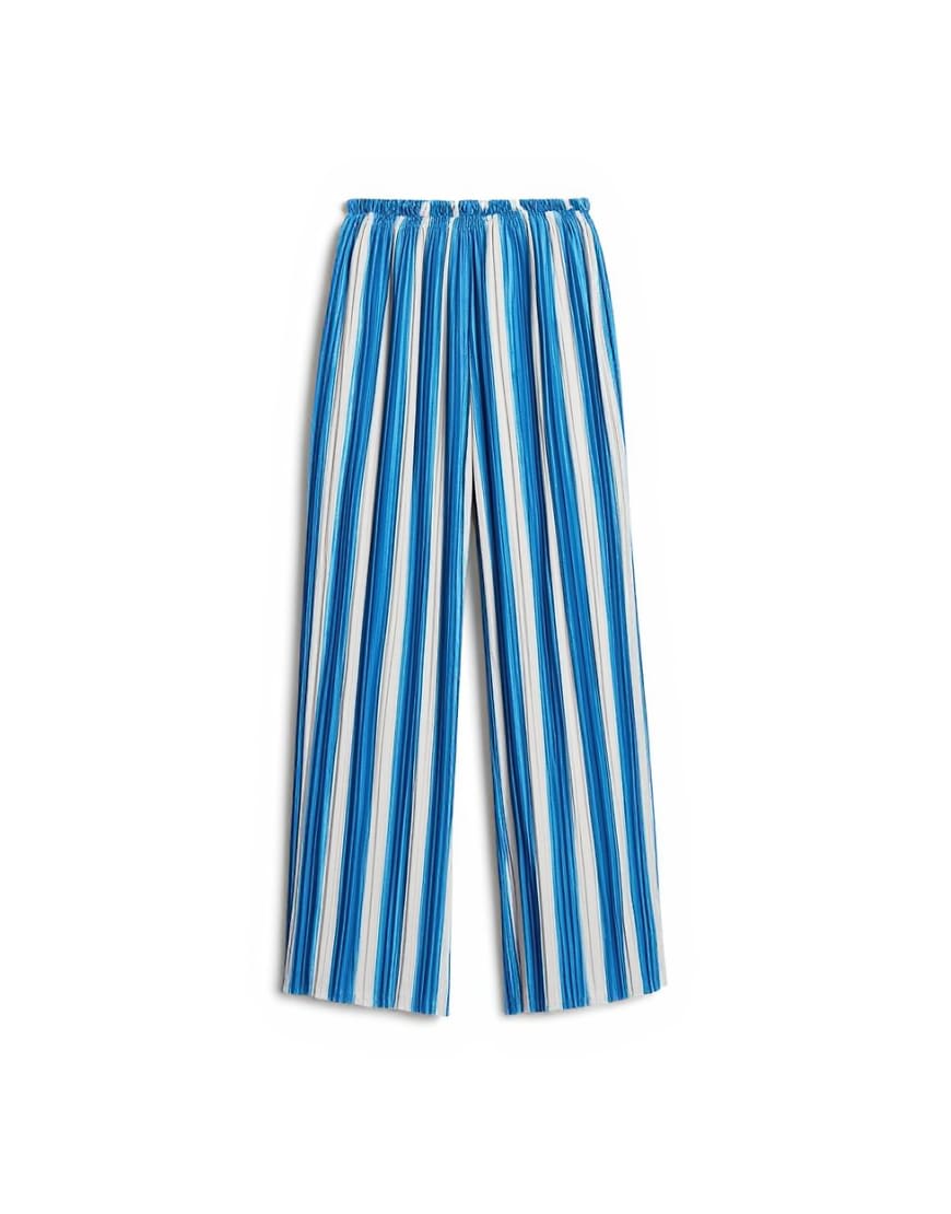 Topshop stripe crinkle wide leg trousers in navy