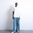 Topshop stripe crinkle wide leg trousers in navy