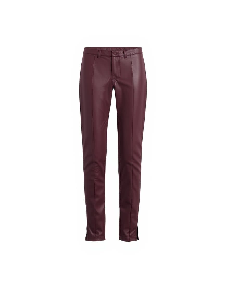 Topshop faux leather drain pipe skinny trouser in burgundy