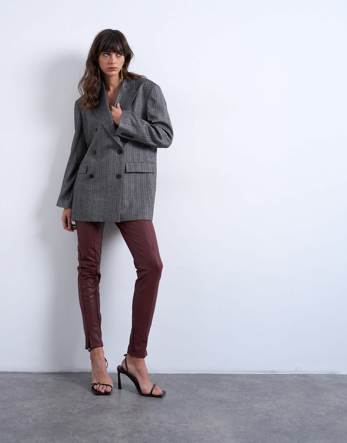 Topshop faux leather drain pipe skinny trouser in burgundy