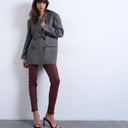 Topshop faux leather drain pipe skinny trouser in burgundy