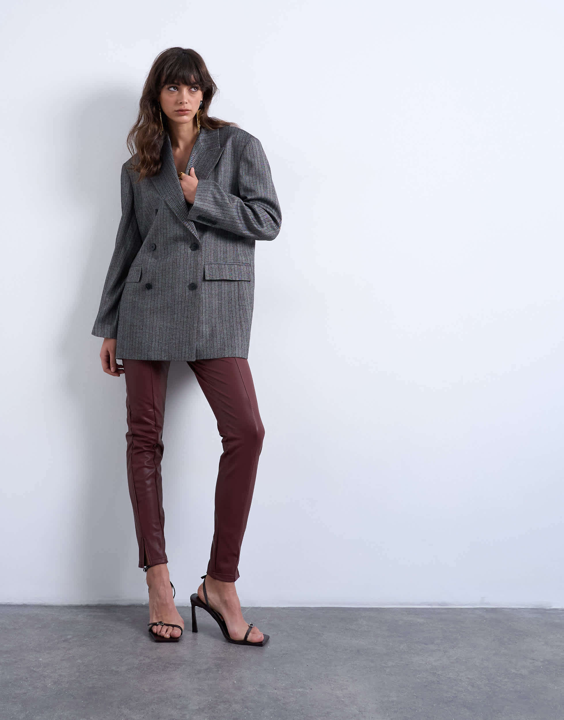 Pantalon skinny Topshop en similicuir bordeaux à effet évasé