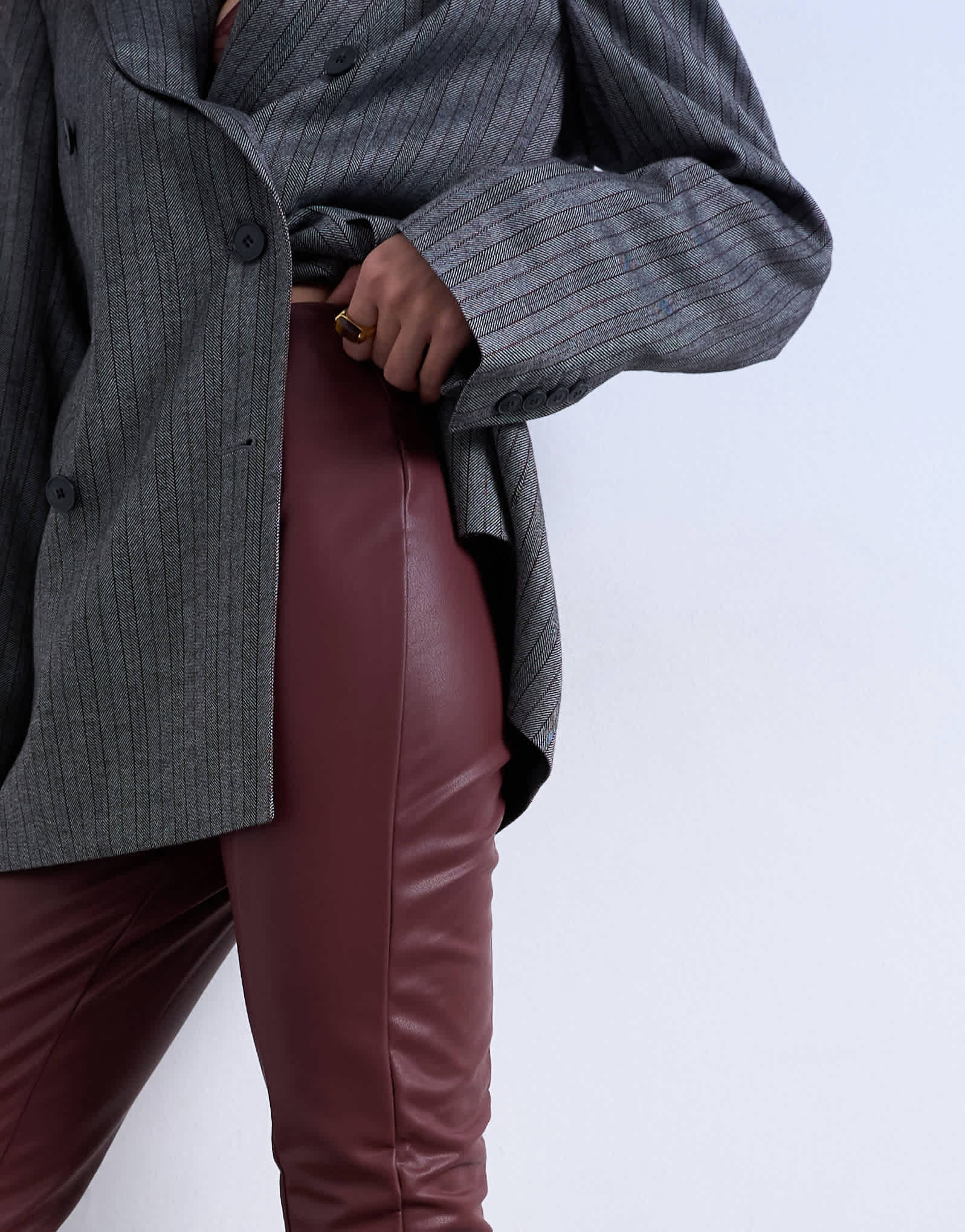 Topshop faux leather drain pipe skinny trouser in burgundy
