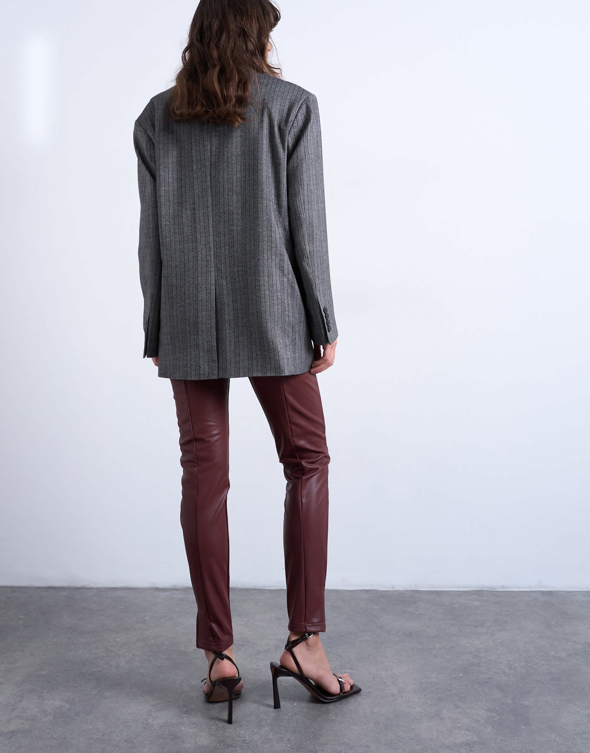 Topshop faux leather drain pipe skinny trouser in burgundy