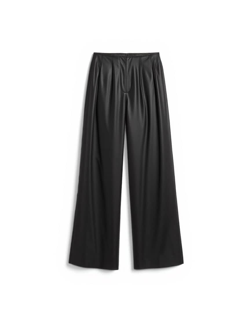 Topshop faux leather super wide leg trouser in black