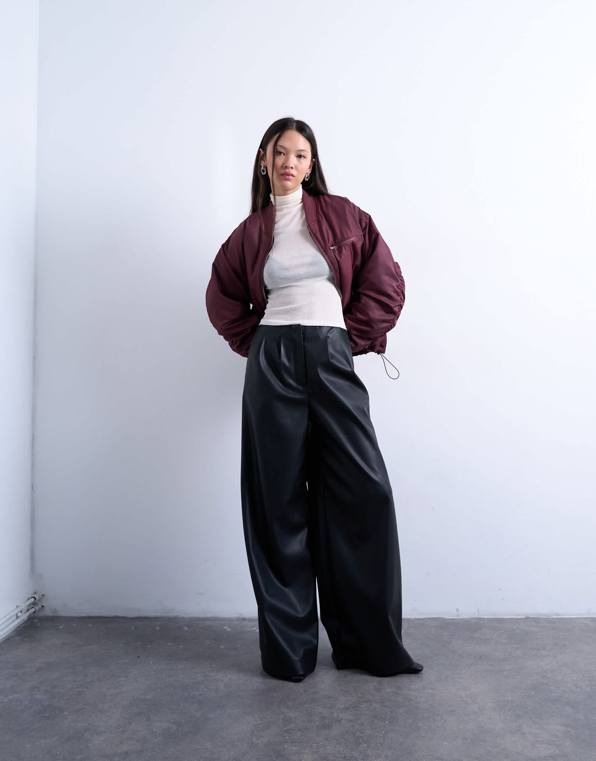 Topshop faux leather super wide leg trouser in black