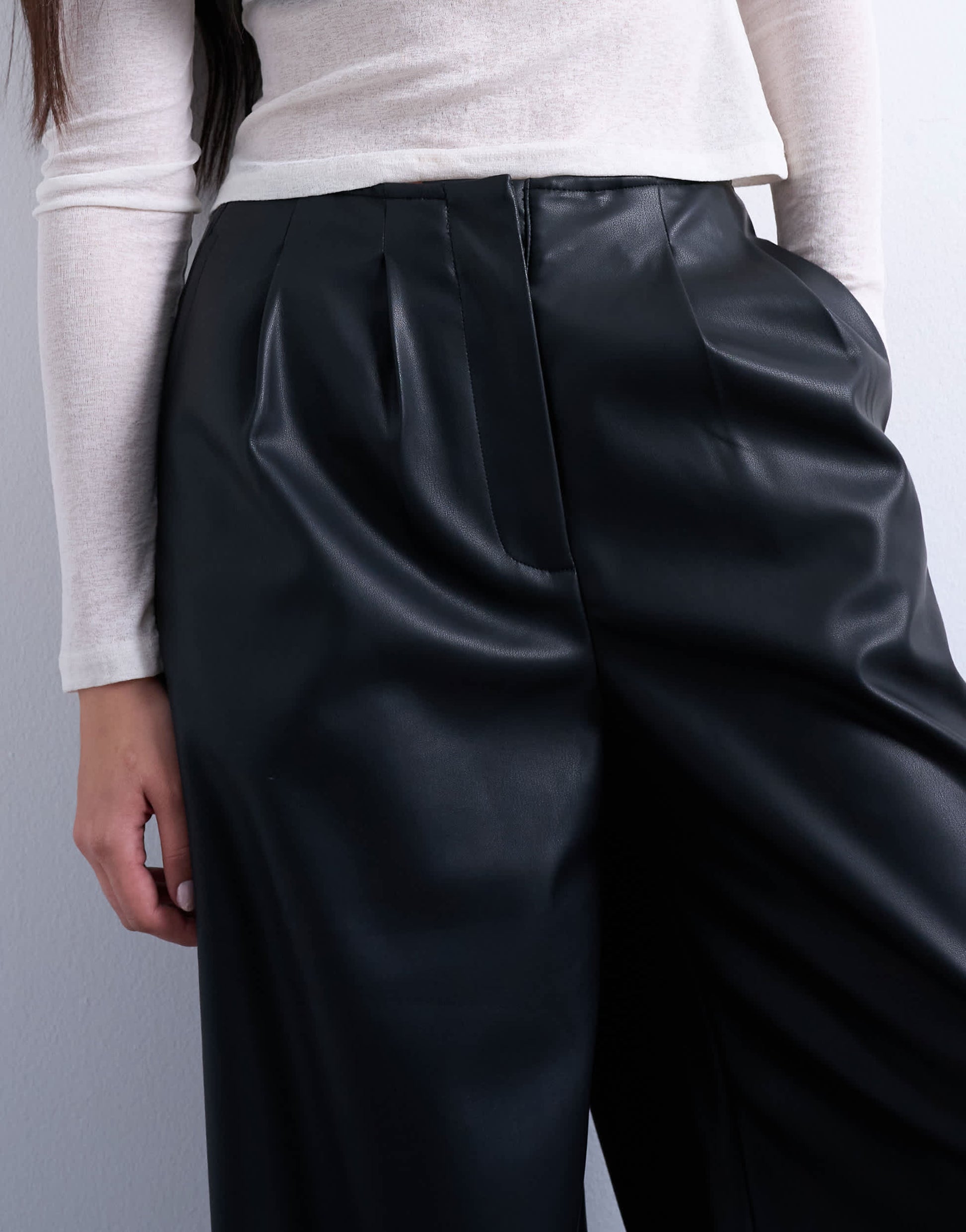 Topshop faux leather super wide leg trouser in black