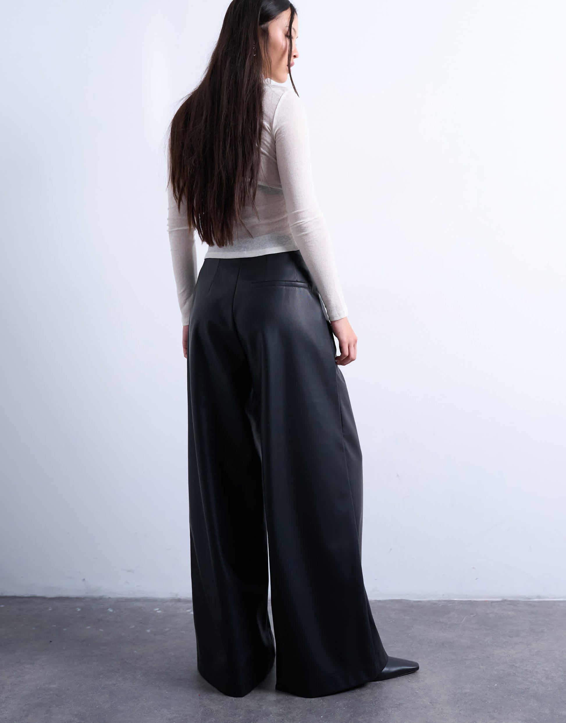 Topshop faux leather super wide leg trouser in black