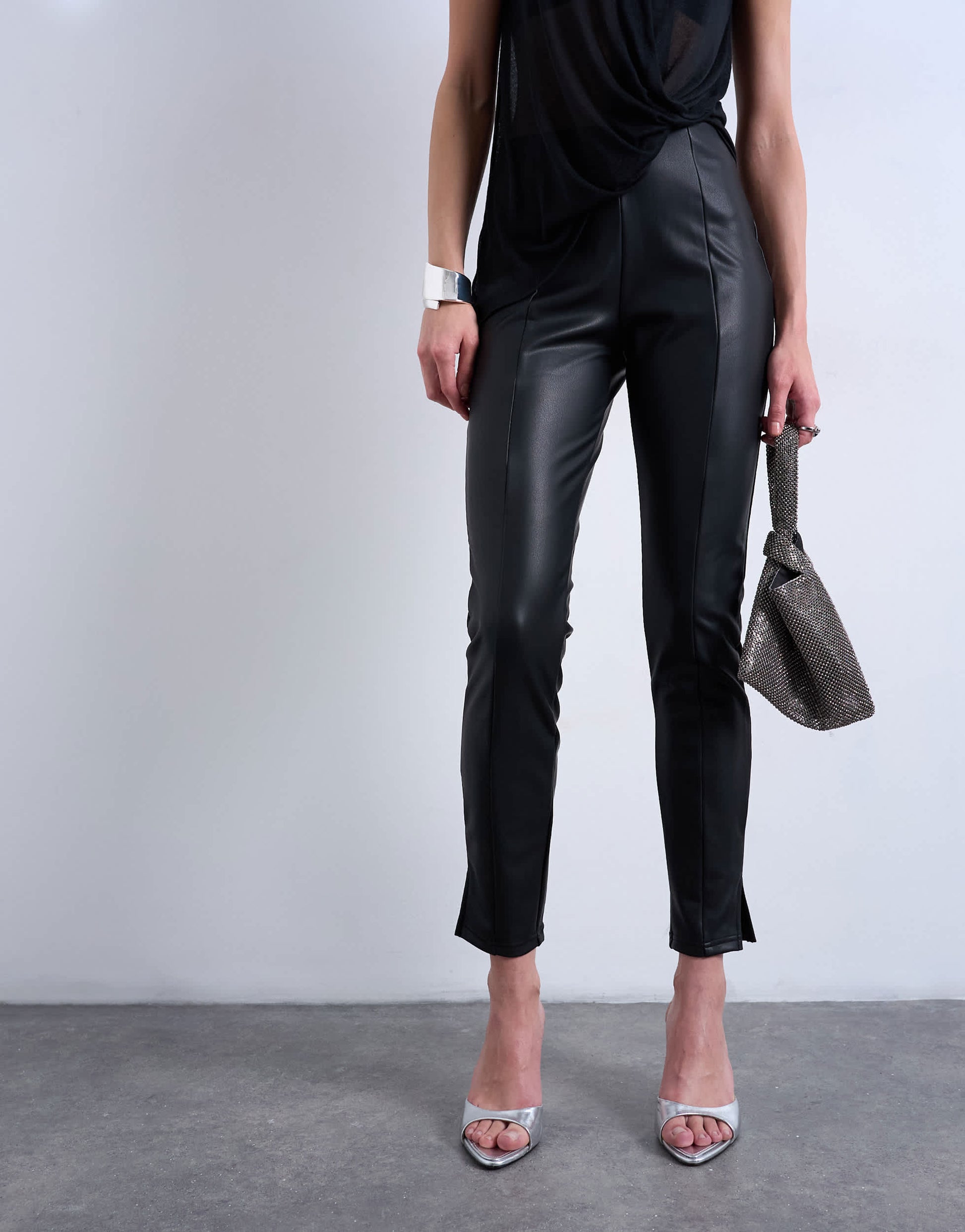 Topshop faux leather drain pipe skinny trouser in black