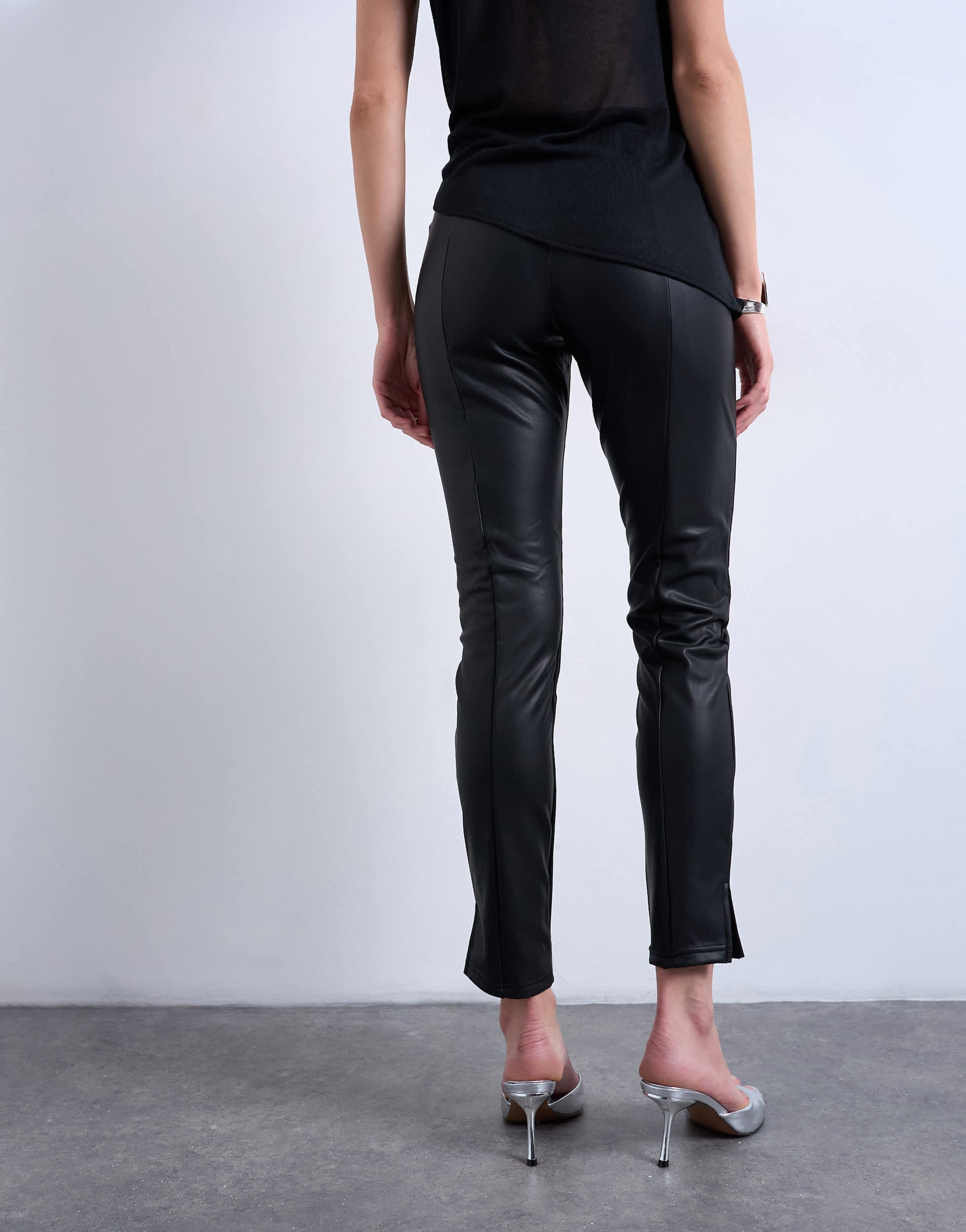 Topshop faux leather drain pipe skinny trouser in black