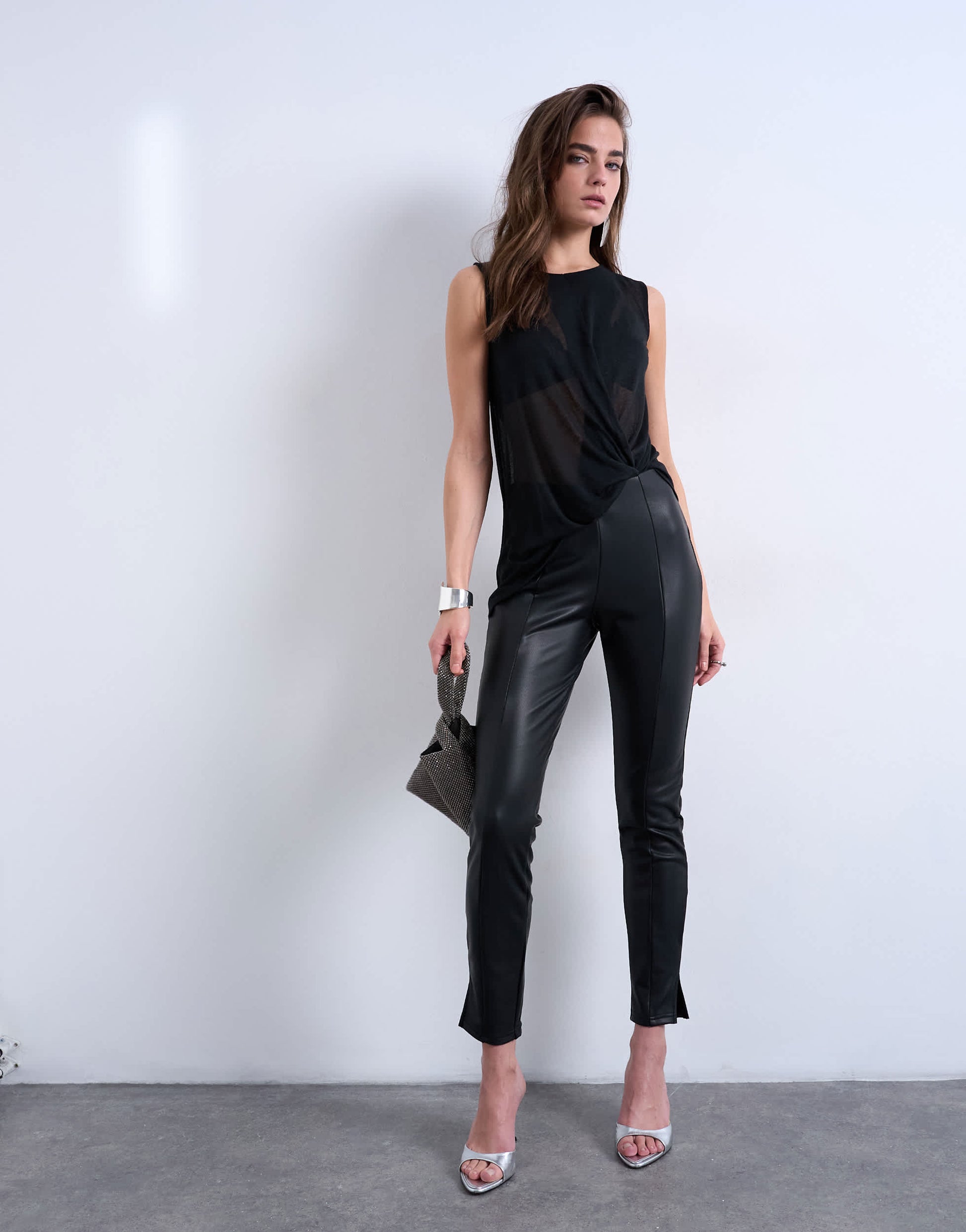 Topshop faux leather drain pipe skinny trouser in black