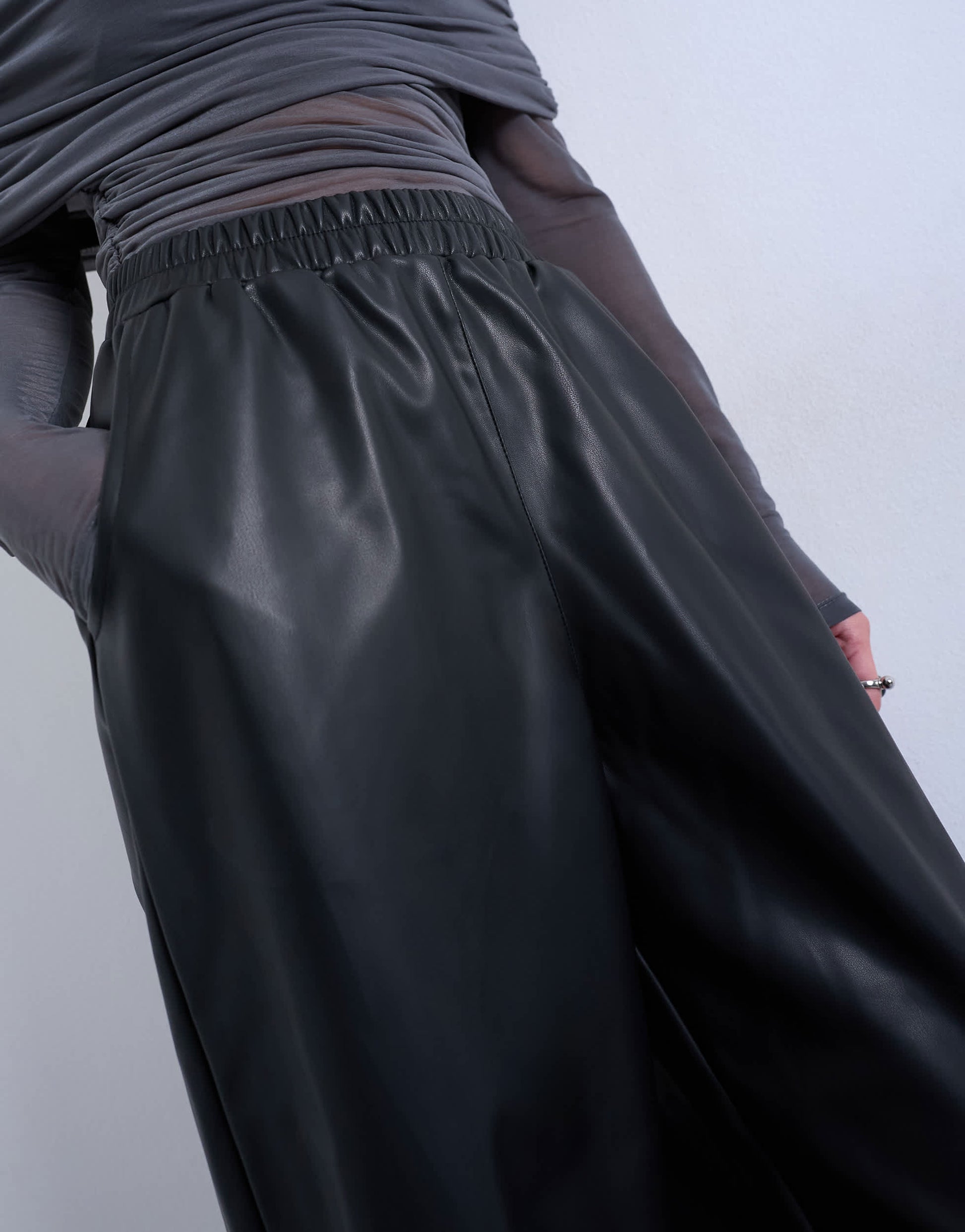 Topshop faux leather awkward length pull on trouser in black