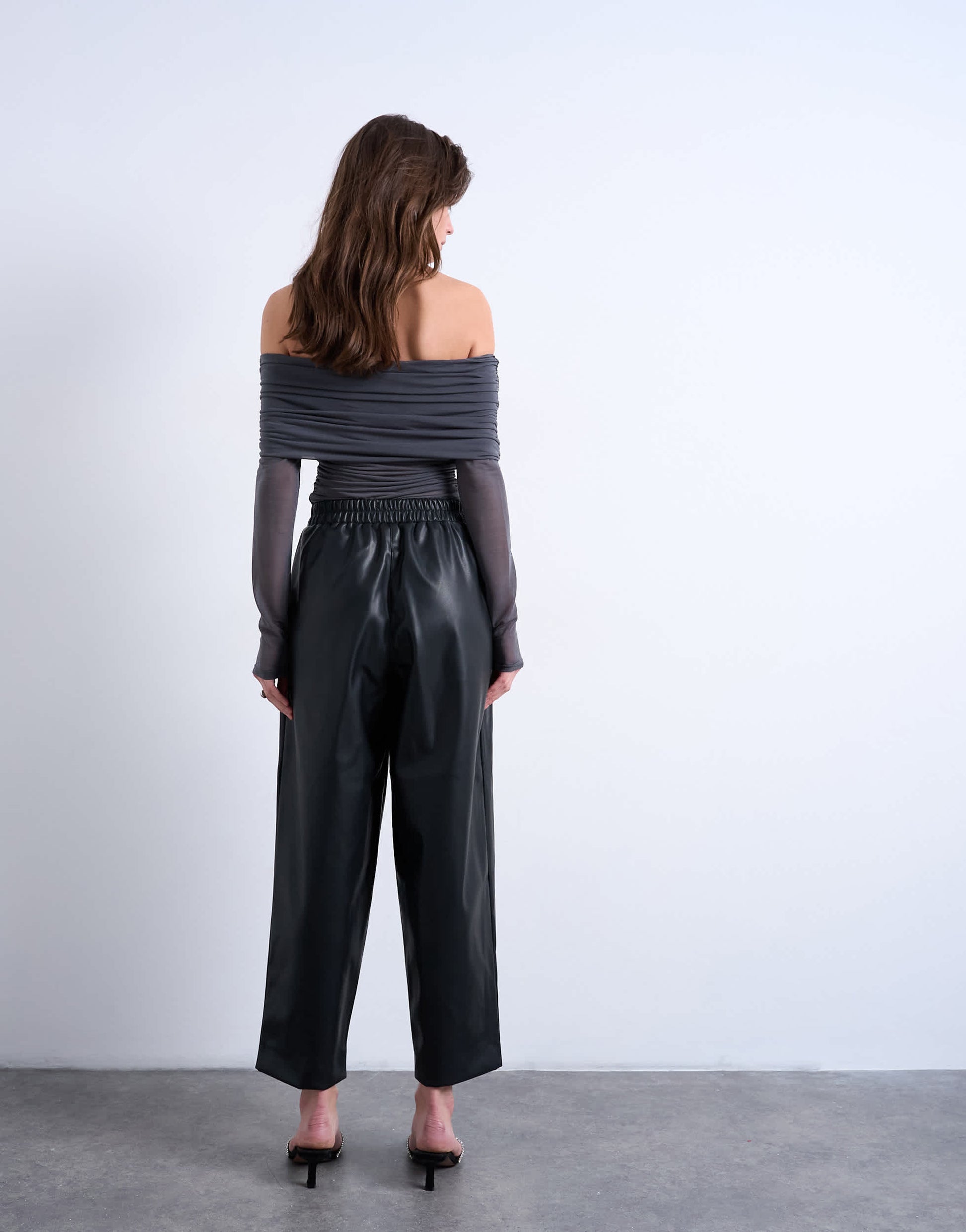 Topshop faux leather awkward length pull on trouser in black