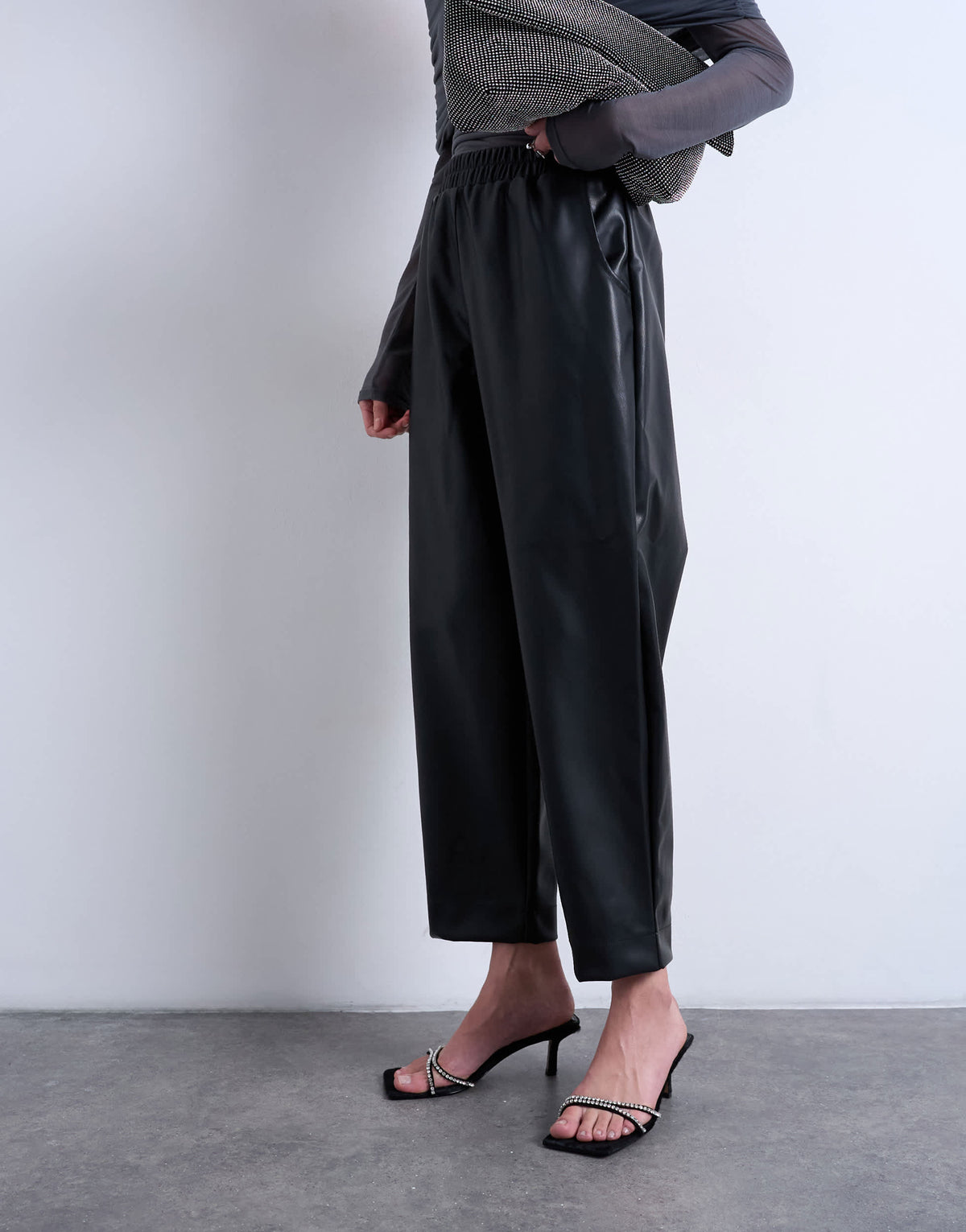 Topshop faux leather awkward length pull on trouser in black