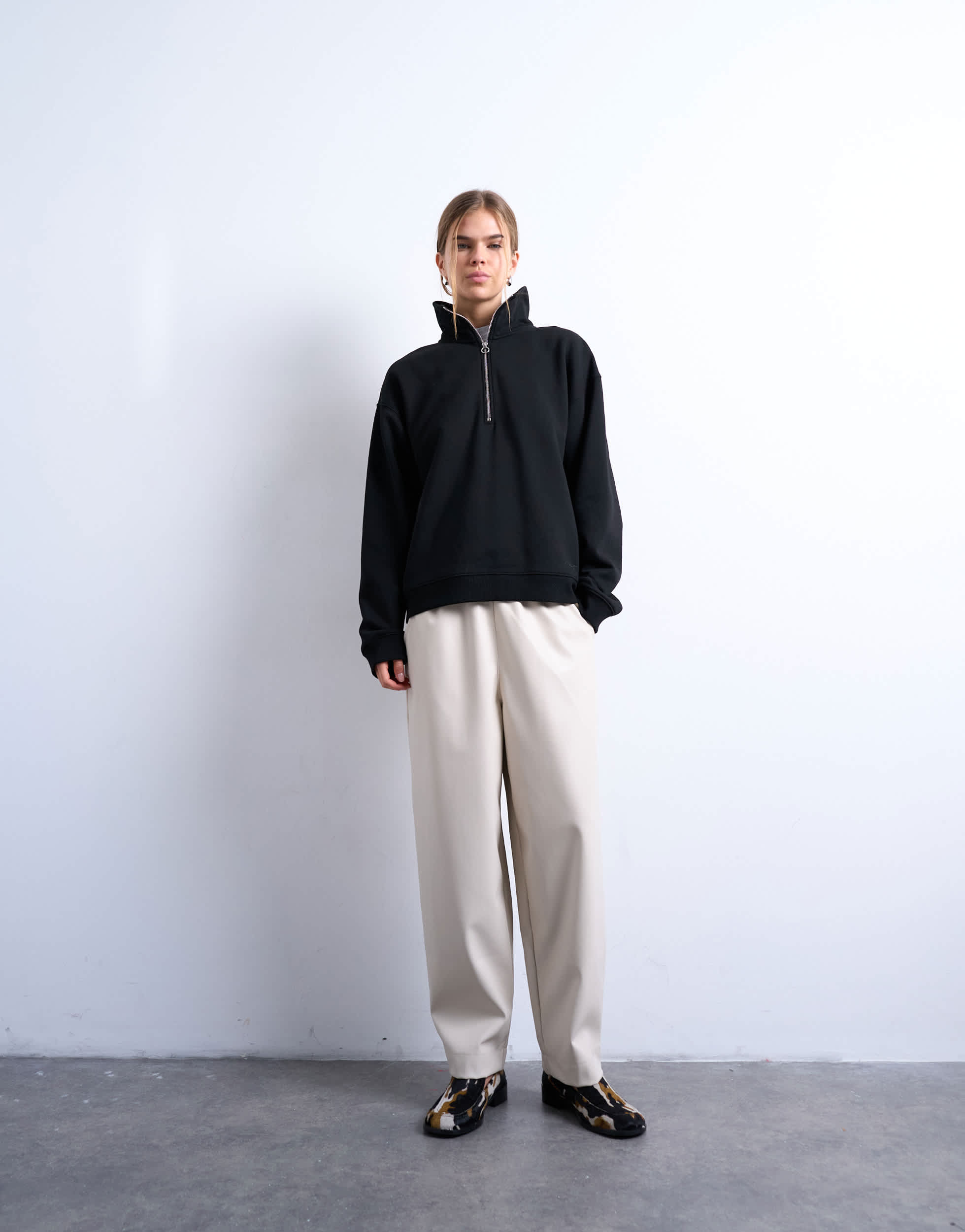 Topshop faux leather awkward length pull on trouser in ecru