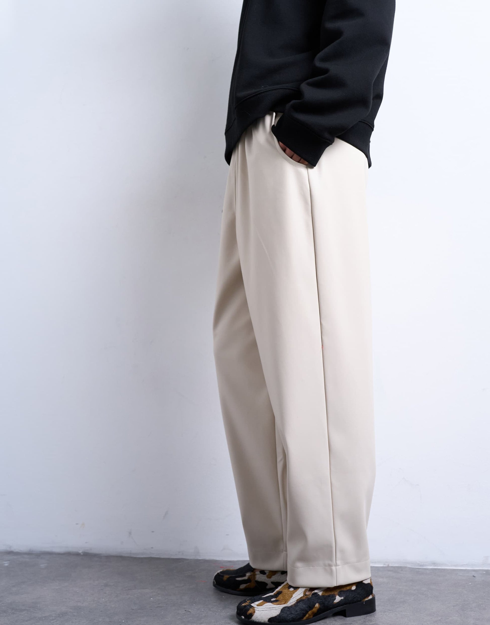 Topshop faux leather awkward length pull on trouser in ecru