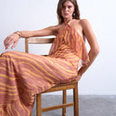 Robe Topshop dos nu en mousseline à volants, imprimée rose et crème