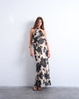 Topshop halter layer chiffon dress in black and white floral