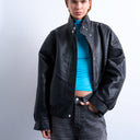 Topshop double fronted funnel seam detail bomber in black