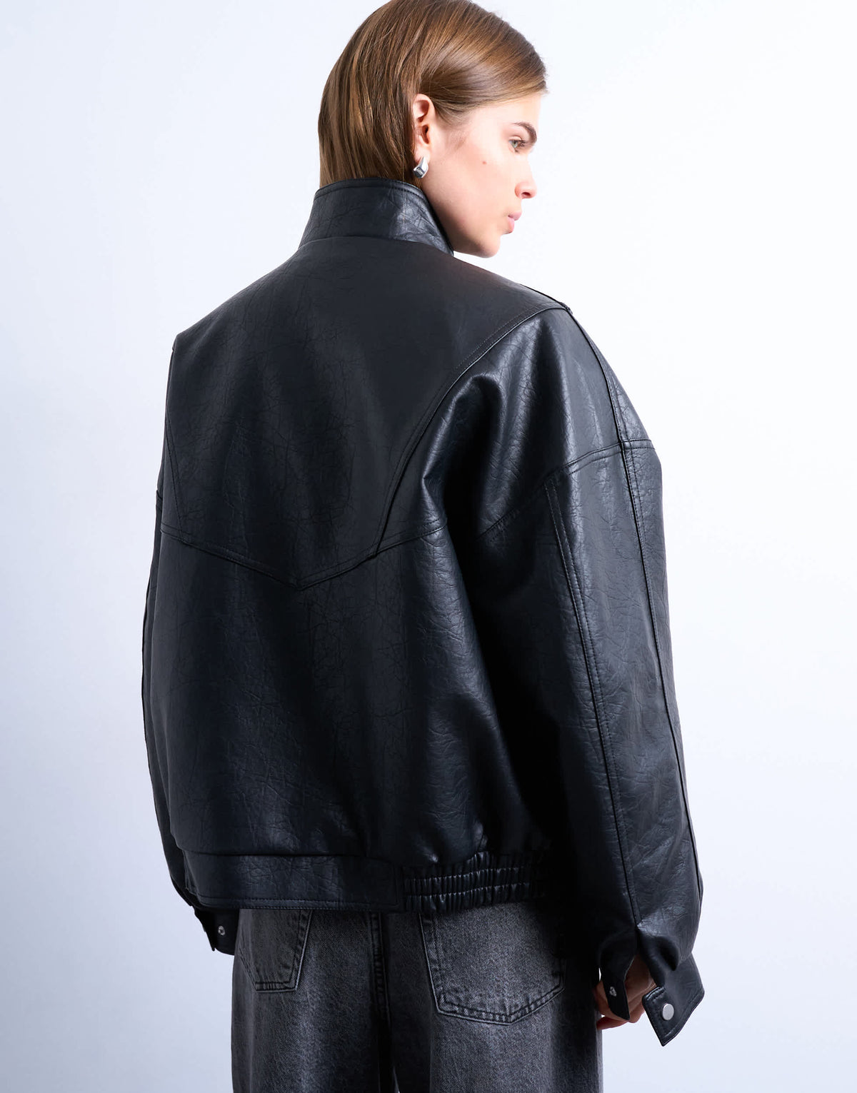 Topshop double fronted funnel seam detail bomber in black