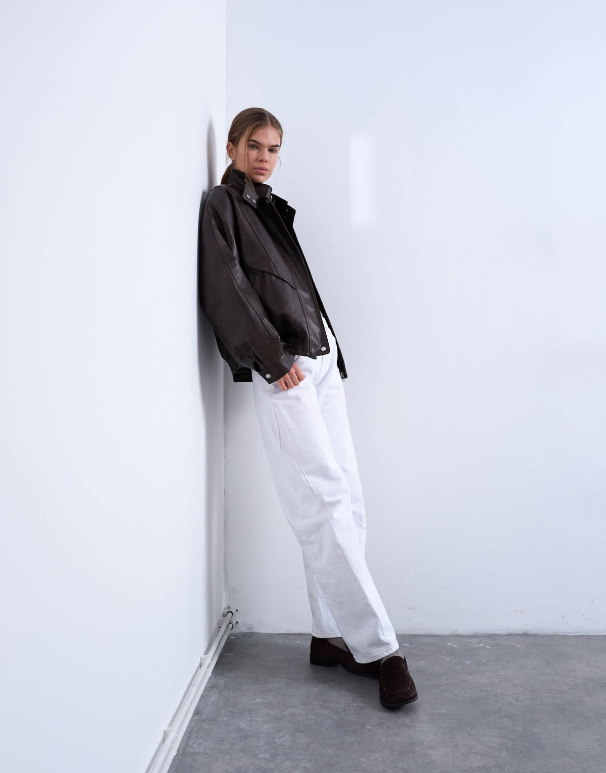 Topshop double fronted seam detail bomber in brown
