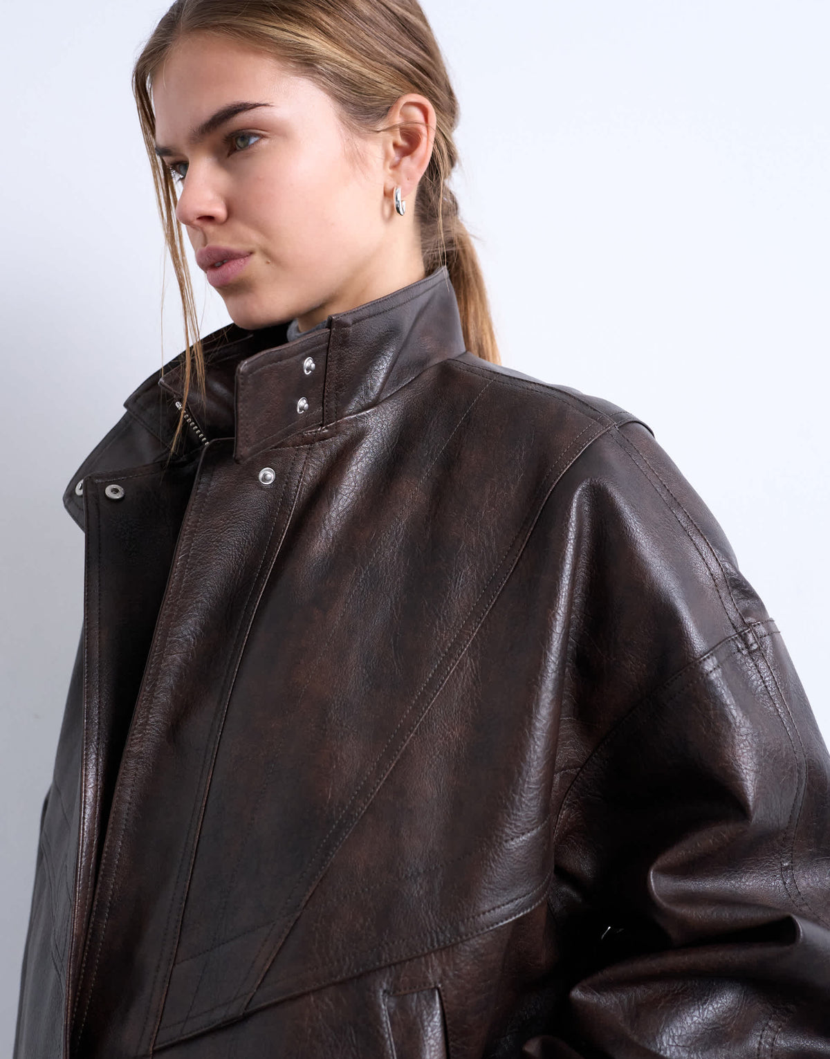 Topshop double fronted seam detail bomber in brown