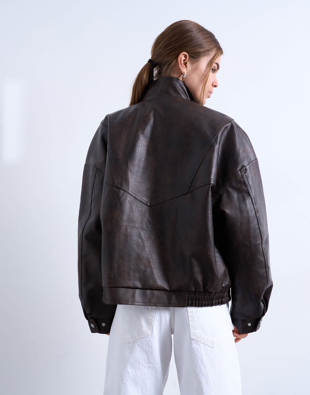 Topshop double fronted seam detail bomber in brown