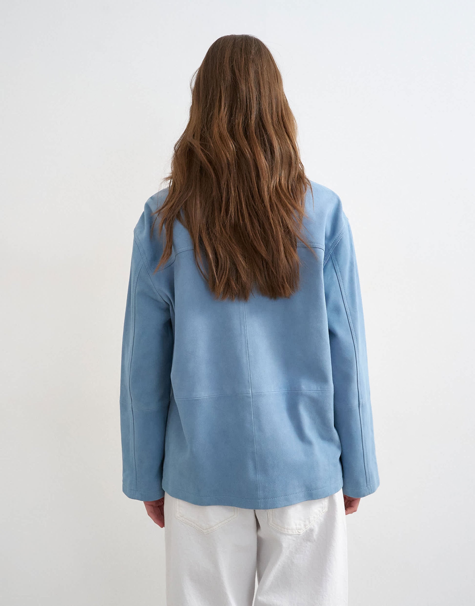 Topshop premium suede jacket in blue