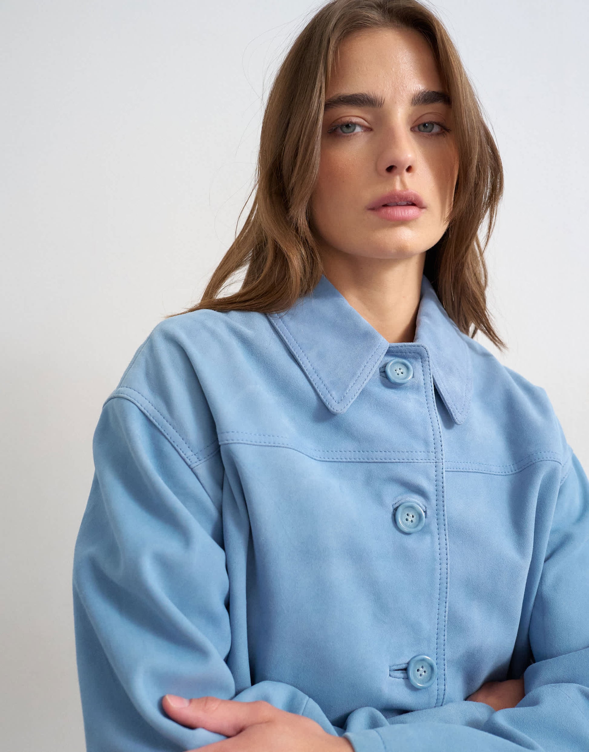 Topshop premium suede jacket in blue