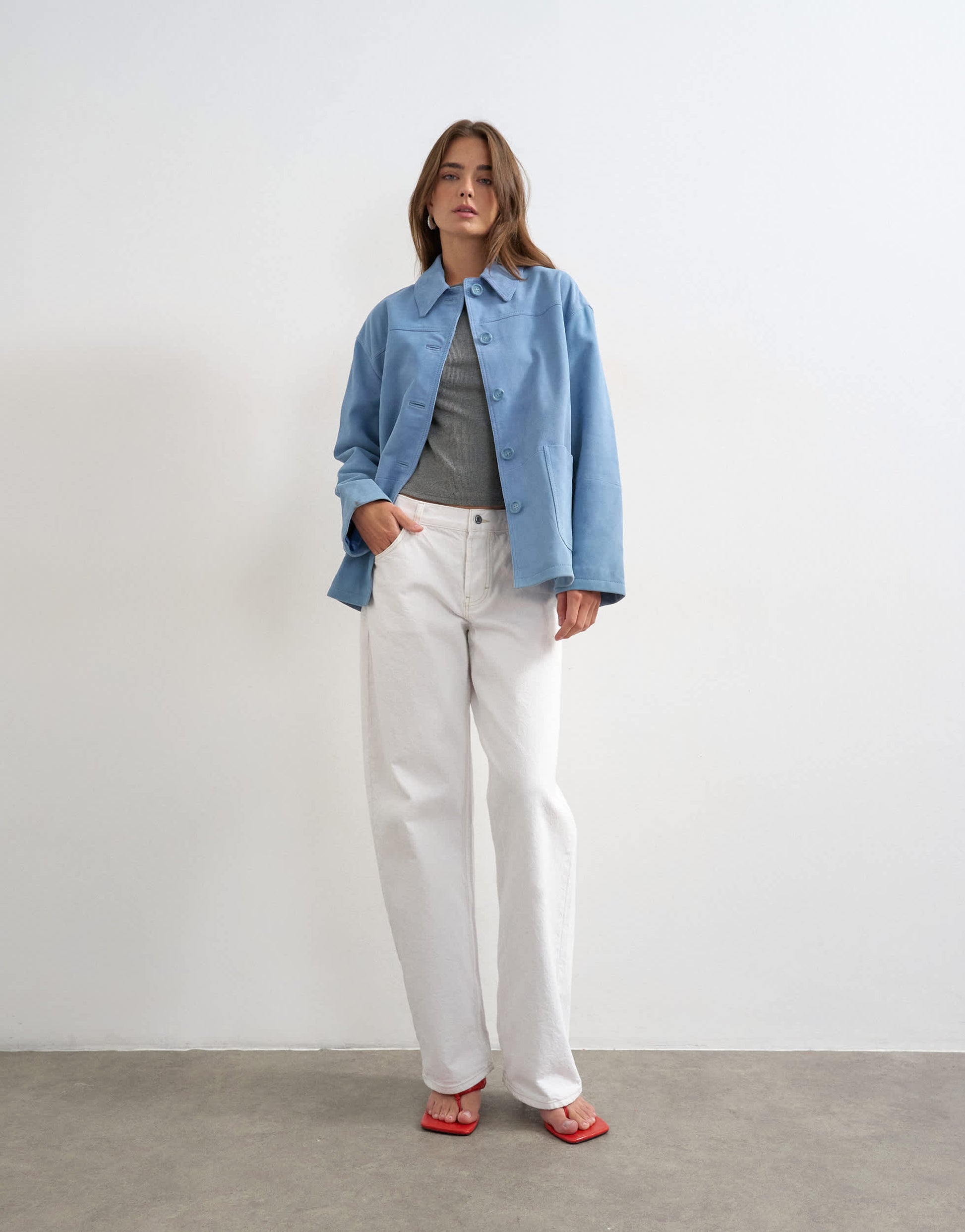 Topshop premium suede jacket in blue