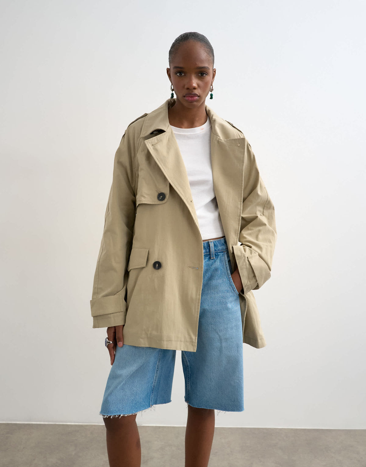 Topshop short belted mac in stone